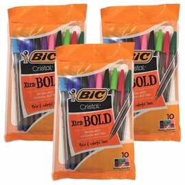 30 x Bic Cristal Xtra-Bold Round Stic Ballpoint Pens, 1.6mm Point Nib for Bright, Colourful & Vivid Writing, Assorted Ink Colours - Perfect for Home, School & Office