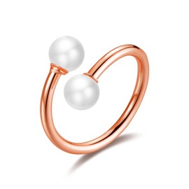 Philip Jones Rose Gold Plated Adjustable Double Pearl Ring