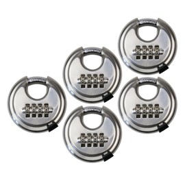 HMF 3502-09 - 5 x Discus Padlock, 4 Digits Combination Lock, Outdoor, 7 x 7 x 2,4 cm