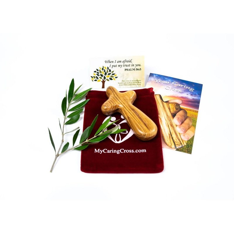 Olive Wood Caring/Holding Crosses from the Holy Land (6, Extra