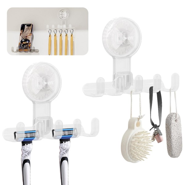 VAN CADENE 2-PackShower Suction Cup Hooks Razor Holder with 5