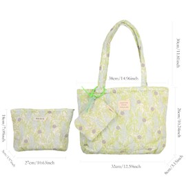 Floral Quilted 3-in-1 Bag Set for Wome Cotton Large Shoulder Tote with Medium Cosmetic Bag Mini Organizer Pouch A039, Purple