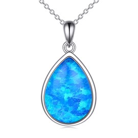 POPLYKE Larimar/Moonstone/Labradorite/Opal/Onyx/Lapis Lazuli/Turquoise/Malachite Necklace for Women Sterling Silver Teardrop Jewellery Natural Pendant Gifts, Sterling Silver, No Gemstone