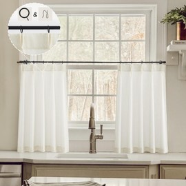 Natural Linen Kitchen Curtains 28 inch Length Pinch Pleat Cafe Curtains