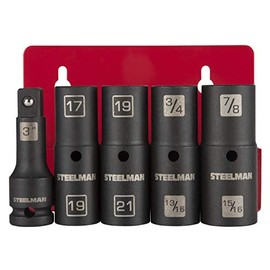 Steelman 5-Piece 6-Point Thin-Wall Impact Flip Socket Set, 1/2-inch Drive 3-inch Extension Bar, 17mm x 19mm and 19mm x 21mm Metric Sockets, 3/4" x 13/16" and 7/8" x 15/16" SAE Sockets