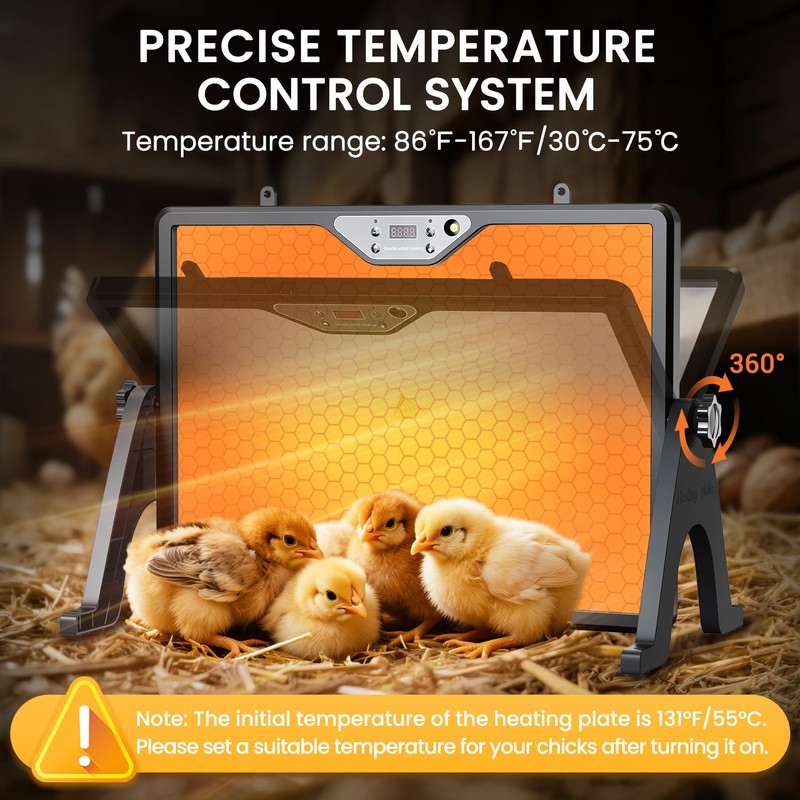 Chicken Coop Heater, 180 W Efficient Dual-Heating Chicken Heater Built-in