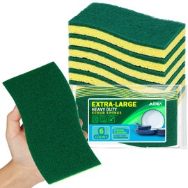 AIDEA XL Scrub Sponges 6Count, Heavy Duty Sponges for Dishes, Extra Large Sponge for Cleaning Kitchen and Household, Heavy Duty Sponge Safe for Non-Coated Cookware, Cleaning Power for Bathroom, House