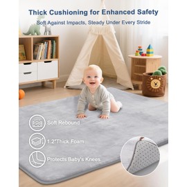 Large Thick Baby Play Mat for Floor,Padded 71x79 Playpen Mat,Foam Tummy Time Mat,Soft Support&Plush Feel Nursery Rug,Non Slip for Toddler,Infants,Kids Play,Yoga,Baby Crawling Mat (Light Grey)