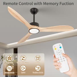 iTni Wood Ceiling Fan with Lights,52Inch Ceiling Fans with Remote Control,Dimmable Light,3 CCT,6 Speeds,Noiseless DC Motor,2 downrod,Ceiling Fan for Bedroom,Living Room,Indoor