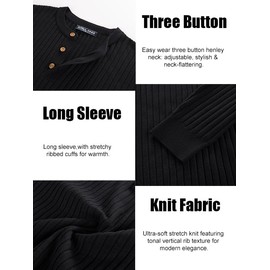 PJ PAUL JONES Mens Sweater Henley Crewneck Pullover Sweater Business Casual Long Sleeve Textured Sweater Black