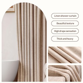 Awellife Beige Linen Style Shower Curtain Set with 12 Durable Hooks - Textured Fabric Heavy Cloth Shower Curtains for Bathroom 72 x 78 Inch