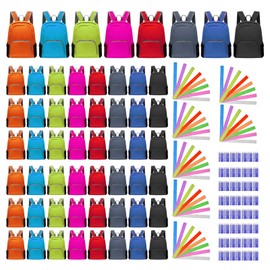 Olutacot 56 Pack Backpacks in Bulk 17 Inches Foldable Lightweight Bookbags for Boys Girls Basic Back Packs with 56 Rulers 56 Erasers for Student Outdoor Travel School Supplies (8 Colors)