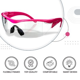 Safety Girl Navigator Safety Glasses | Safety Glasses for Women | Safety Glasses with Navigator | Anti-Scratch Glass | 12 Pair-Pink Frame-Blue Mirror Lense