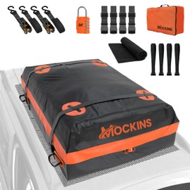 Mockins 20 Cu.Ft. Rooftop Cargo Bag for Top of Car | 53"x40"x17" Car Topper Luggage Carrier Waterproof Storage Set | Weatherproof Vinyl Soft Rooftop Cargo Carrier Bag w/PVC Mat, Straps, Hooks, & More