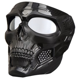 Airsoft Mask Full Face with HD Goggle Skull Skeleton Paintball Mask for Halloween Cosplay Paintball Game Props Party Tactical Mask (Skull-Clear)