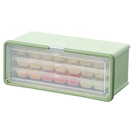 3 Layer Ice Cube Tray Large Capacity Easy Demoulding Pull Out Ice Cube Bin with Ice Shovel Lid for Yogurt Wine Summer 3 Layer Pull Out Ice Box Ice Shovel (Green)