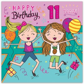 Twizler 11th Birthday Card for Girls - Trampoline Party - Age 11 Happy Birthday Card for Girl - Daughter 11 Year Old Childrens Card - Granddaughter Birthday Card Age Eleven Tween
