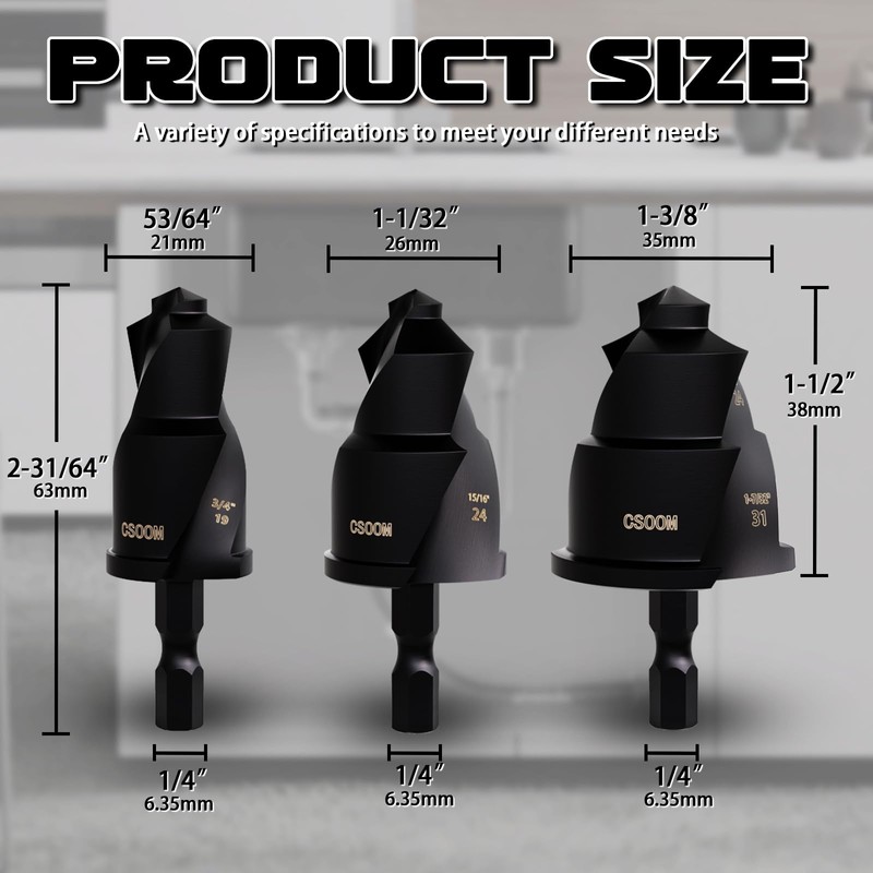 CSOOM 3PCS PVC Pipe Reamer Set,PPR Lifting Step Drill Set