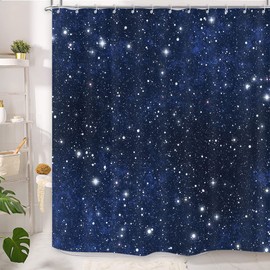 Space Shower Curtain Starry Night Star Sky Shower Curtain Bathroom 72X72 in Dark Blue Magical Fantasy Cosmic Galaxy Universe Celestial Outer Space Curtain Fabric 12 Plastic Hooks(No Glitter)