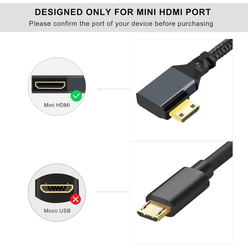 Twozoh 90 Left Angle Mini HDMI to HDMI Adapter Cable