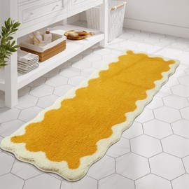 Uphome Bathroom Runner Rug, Large Water Absorbent Cute Bath Mat Non Slip Washable, 24x60 Soft Irregular Shaped Shaggy Microfiber Bath Runner Rug for Floor, Bathtub, Bedroom, Yellow