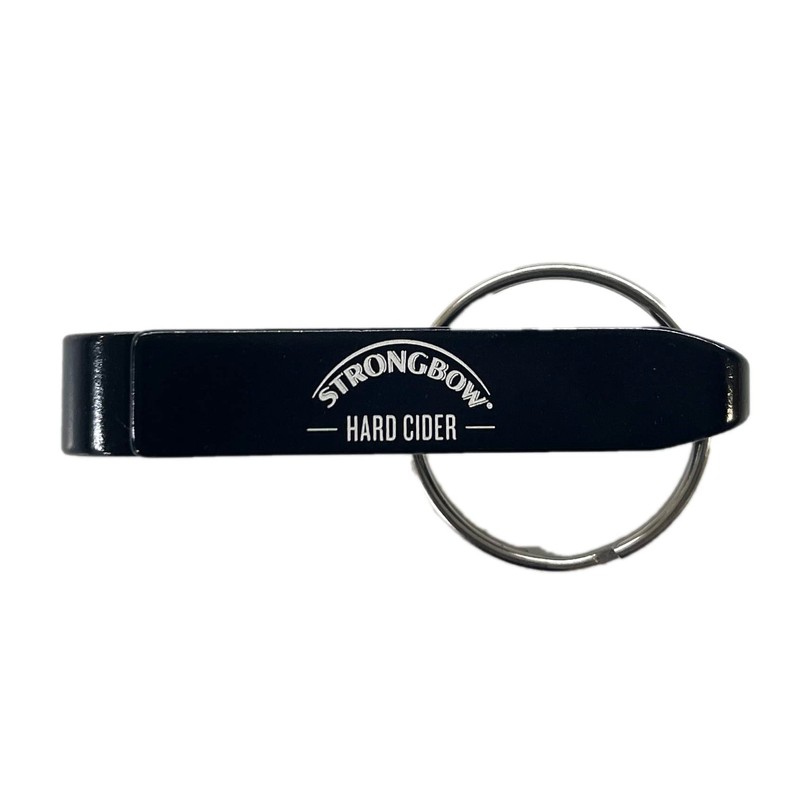 Strongbow Cider Bottle Opener Keychain, Black Hard Plastic with White