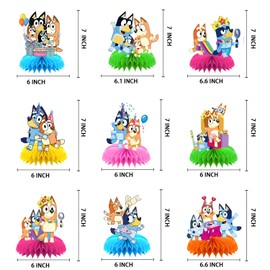 9 decoraciones de fiesta de cumpleaños para cachorros, centros de mesa de panal, temática de dibujos animados, adecuados para fiestas de cumpleaños para niñas, niños y niños