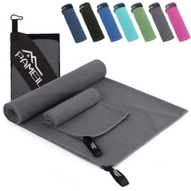 Pameil Microfibre Towel Set of 2 (160 x 80 cm Large Bath Towel + 80 x 40 cm Small Towel), Compact & Quick-Drying Microfibre Towels, Sports Towel, Travel Towel, Beach Towel