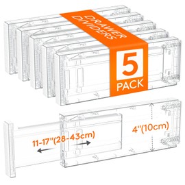 Lifewit Clear Drawer Dividers Adjustable Clothes Drawer Organizers, Expandable Drawer Separators, 5 Pack, 4" High/11-17 Long