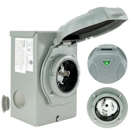 Miady 50 Amp Generator Power Inlet Box, SS2-50P, 125/250 Volt, For Generators Up to 12,500 Watts, Pre-drilling Knockouts, Weatherproof, ETL Listed