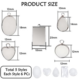 Innovess Pendant Trays Kit Round, 5 Styles Silver Pendant Blanks for DIY Crafting, Bezels for Resin Jewellery Making, Cabochons Flat Back Settings for Earring Pendants Jewellery Making（60pcs）