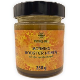 Honey - Propolis honing, royal jelly and pollen x 250 g. Booster in the morning, the best stimulator for the human body. Propolis energising and invigorating for the vital powers of the body.
