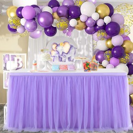 Suppromo 6ft Purple Tutu Table Skirt for Baby Shower, Rectangle or Round Tables - Tulle Cloth for Mermaid Butterfly Birthday Wedding Party Decorations