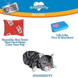 Pets Know Best HuggieKitty by Juguete de Gato mimoso, Sonido Relajante y Calor Que Ayuda a relajar y confortar a tu Mascota, ronronroneo y latidos del corazón, Paquete de calefacción, Color Gris