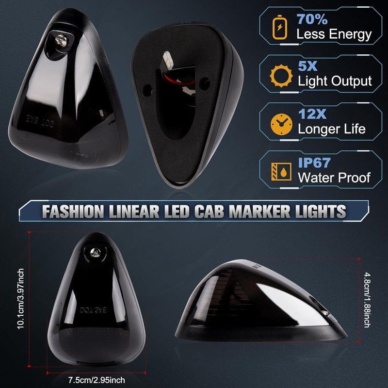 HOCOLO 5x Smoke Lens Rooftop Cab Clearance Light, Roof Top