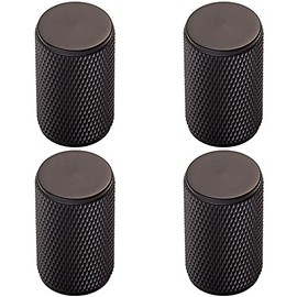 4 PACK | Knurled Cylindrical Cupboard Door Knob - 18mm Dia - Matt Black Cabinet Handle | Small Cupboard Door Knob - Wardrobe Cabinet Pull Handle - Suitable for Lightweight Internal Doors