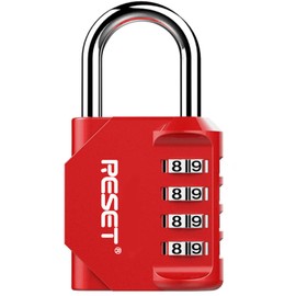 RESET-060 4 Digit Combination Padlock, Outdoor Lock, Indoor Padlock, Ideal for School Locker, Gym Locker, Fence, Gate, Hasp, Shed, Toolbox, Red, 1-Pack