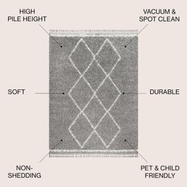 JONATHAN Y MCR103C-3 Mercer Shag Plush Tassel Moroccan Tribal Geometric Trellis Indoor Area-Rug Bohemian Easy-Cleaning High Traffic Bedroom Kitchen Living Room, 3 X 5, Grey/Cream