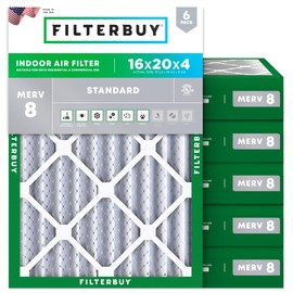 Filterbuy 16x20x4 Air Filter MERV 8 Essential Dust & Allergy Defense (6-Pack), Electrostatic Pleated HVAC AC Furnace Filters Replacement, Made in USA (Actual Size: 15.50 x 19.50 x 3.63)