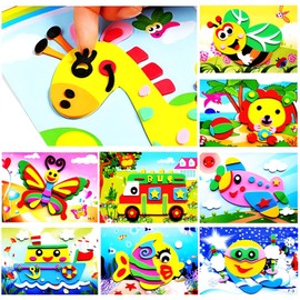 motoeye 20pcs 3D EVA Foam Sticker Puzzle Game DIY Cartoon Animal Learning Education Toys for Toddler Kids Art Craft Kits (kidslove A)