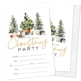 Whaline 25 Sets Christmas Invitations with Envelopes Watercolor Xmas Tree Gift Box Invitation Cards Blank Invites for Birthday Baby Shower Party Supplies, 5 x 7 Inch