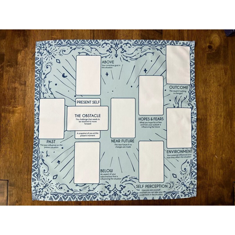 Celtic Cross Assistant Tarot Reading Spread Cloth, Blue Boho Design