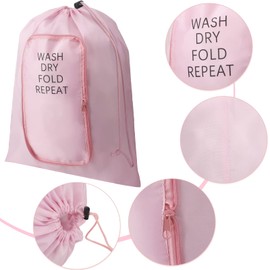 2 Pcs Travel Laundry Bag Washable Dirty Clothes Bag with Drawstring and Zipper for Suitcase, 22 x 18 Inch (Pink,Classic)
