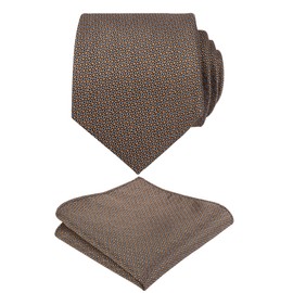Alizeal Mens Formal Regular Patterned Tie and Hanky for Business Necktie and Pocket Square Set, Brown+Gray