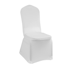 Restaurantware Table Tek 14 x 14 Inch Spandex Chair Cover 1 Universal Stretch Chair Cover - Washable Wrinkle-Free White Polyester Banquet Chair Cover Seat Cover for Weddings or Parties