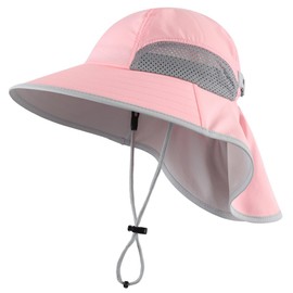 Magracy Kids Outdoor Wide Brim Sun Hat Summer Bucket Hats with Neck Flap Adjustable UV Sun Protection Hats Pink