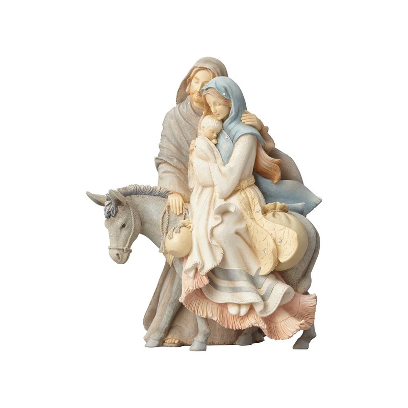 Foundations (4058697) Holy Family with Donkey Stone Resin Figurine, 9.45”