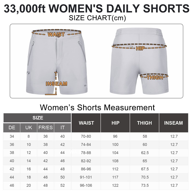 33,000ft Pantaloni corti da trekking, da donna, elasticizzati, leggeri, estivi,