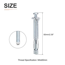 DTGN M4x60mm Hollow Wall Anchors - 5 Pack - Good for Hollow Wall Plaster Walls - Carbon Steel Hollow Drywall Anchors Screws, Silver