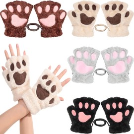 ACEmedia 4 pairs of cute cat claw gloves, fingerless gloves, bare gloves, half-fingered gloves, winter plush gloves